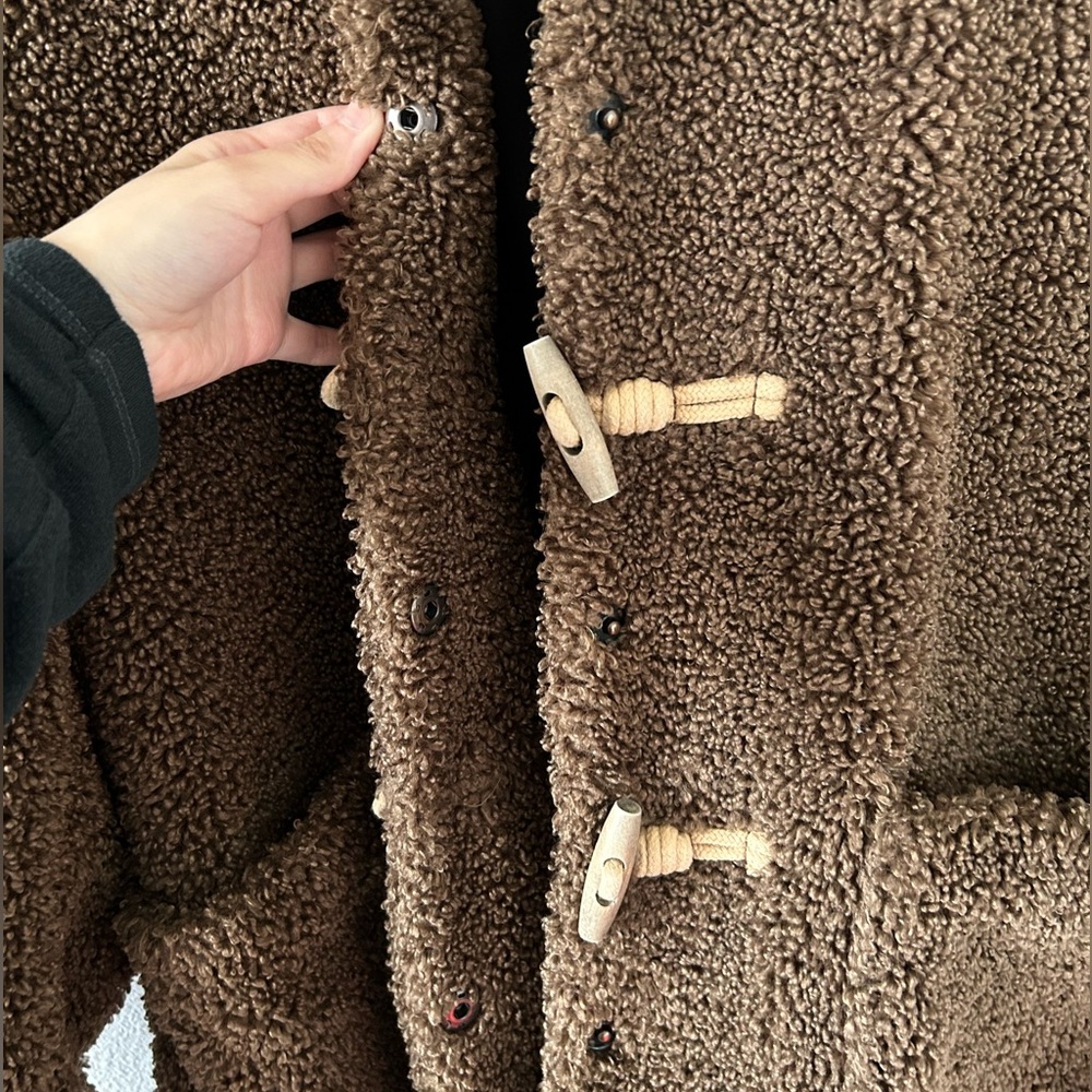 Zara Kids Teddy Duffle Toggle Hooded Coat Brown Size Big Kid 13-14 / 164CM - Picture 10 of 14
